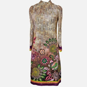 Ana Alcazar Mulit Patterned Colorful Long Sleeve‎ Midi Dress